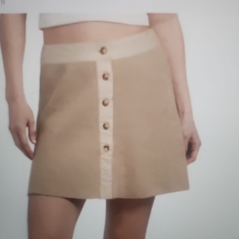 Torn By Ronny Kobo Beige Button-Front Mini Skirt